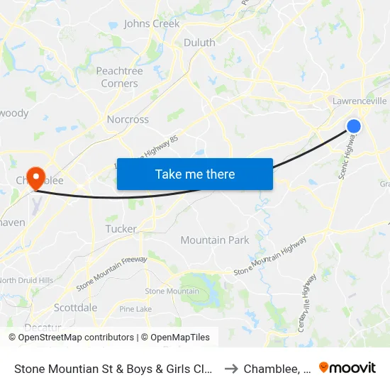 Stone Mountian St & Boys & Girls Club Ob to Chamblee, GA map
