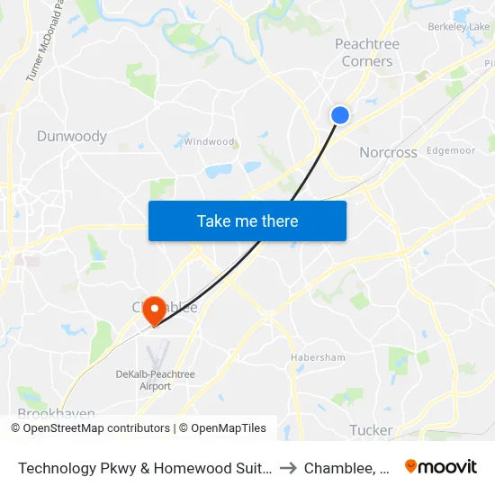 Technology Pkwy  & Homewood Suites to Chamblee, GA map