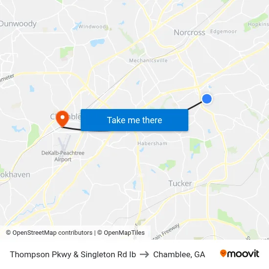 Thompson Pkwy & Singleton Rd Ib to Chamblee, GA map