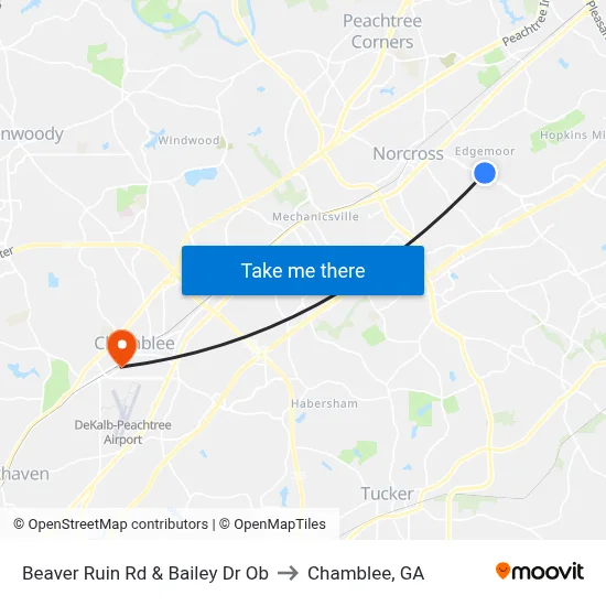 Beaver Ruin Rd & Bailey Dr Ob to Chamblee, GA map