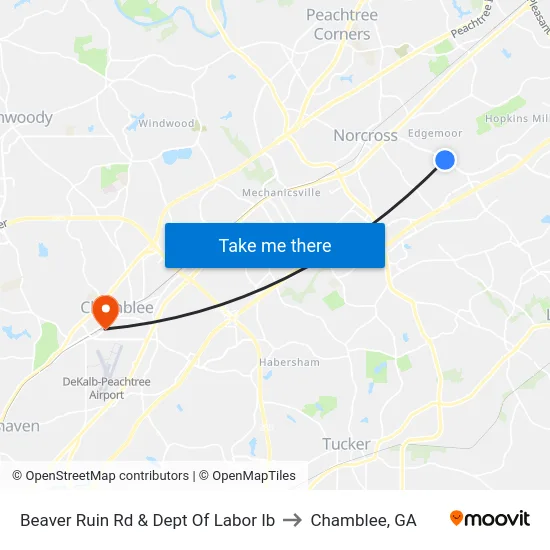 Beaver Ruin Rd & Dept Of Labor Ib to Chamblee, GA map