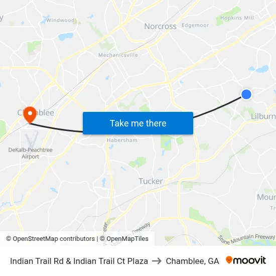 Indian Trail Rd & Indian Trail Ct Plaza to Chamblee, GA map