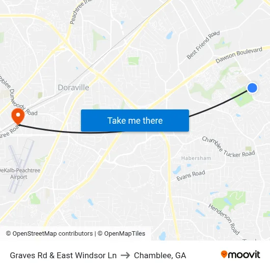 Graves Rd & East Windsor Ln to Chamblee, GA map