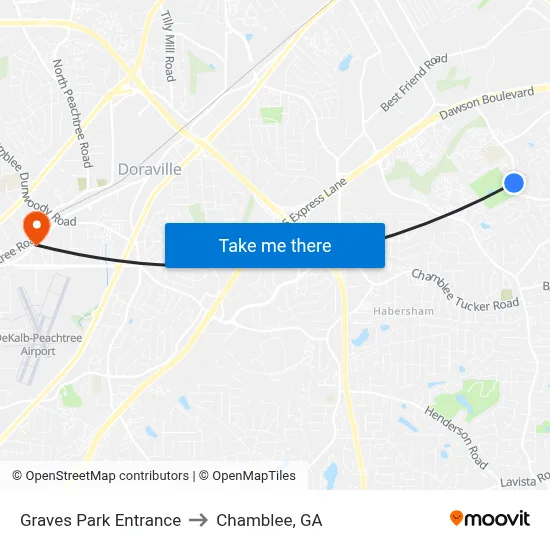 Graves Park Entrance to Chamblee, GA map