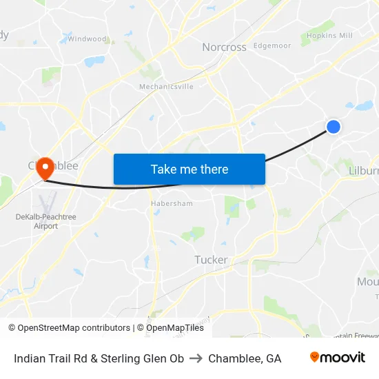 Indian Trail Rd & Sterling Glen Ob to Chamblee, GA map