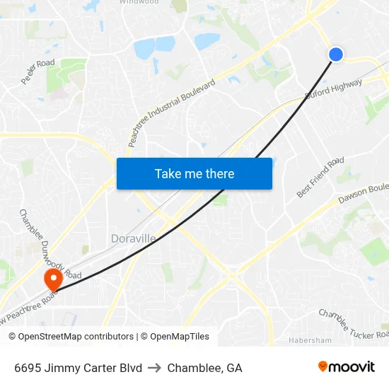 6695 Jimmy Carter Blvd to Chamblee, GA map