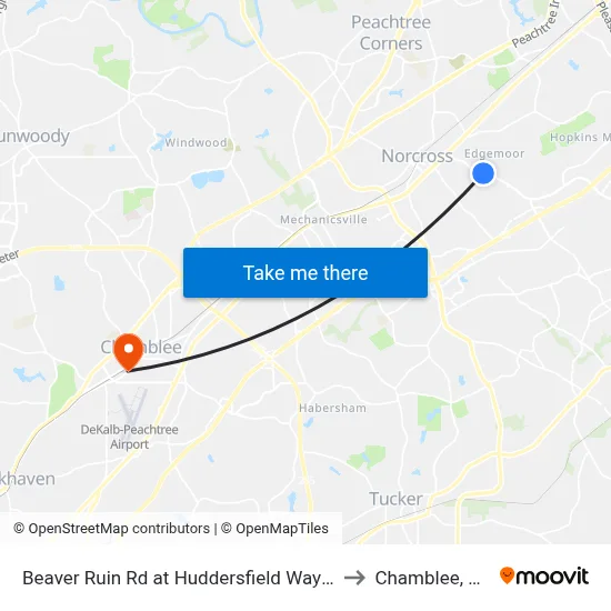Beaver Ruin Rd at Huddersfield Way Ib to Chamblee, GA map