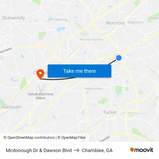 Mcdonough Dr & Dawson Blvd to Chamblee, GA map