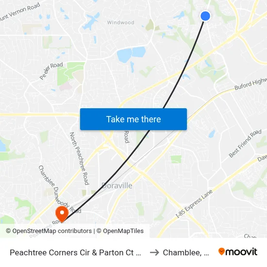 Peachtree Corners Cir & Parton Ct Ob to Chamblee, GA map
