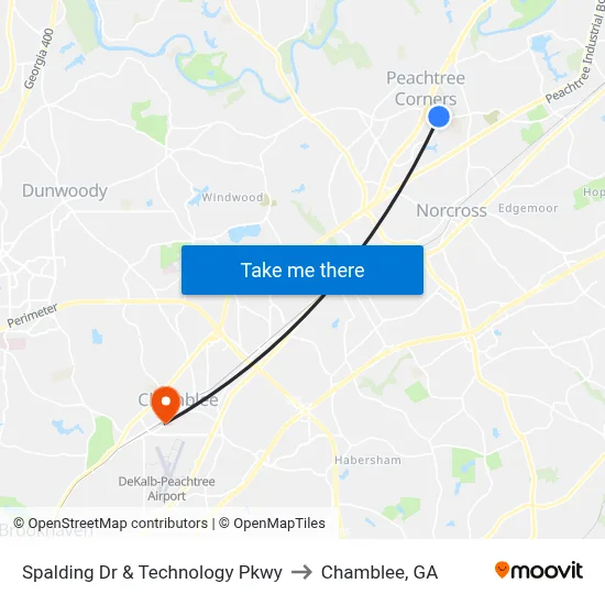 Spalding Dr & Technology Pkwy to Chamblee, GA map