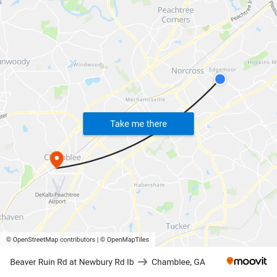 Beaver Ruin Rd at Newbury Rd Ib to Chamblee, GA map