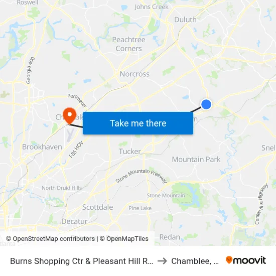 Burns Shopping Ctr & Pleasant Hill Rd Ib to Chamblee, GA map
