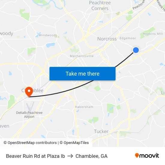 Beaver Ruin Rd at Plaza Ib to Chamblee, GA map