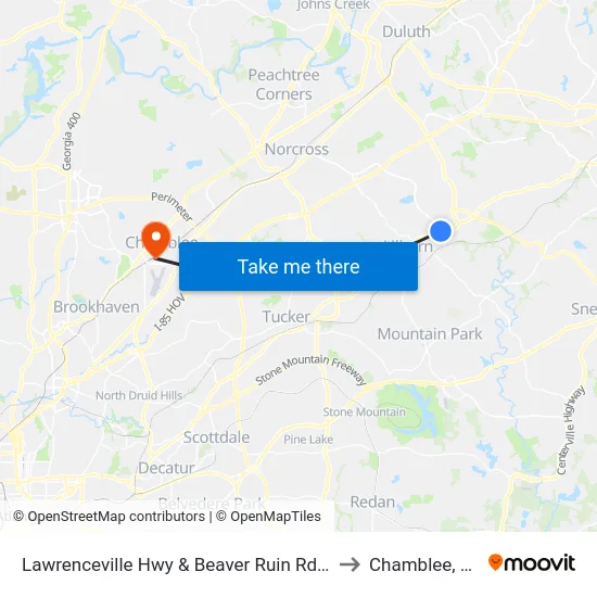 Lawrenceville Hwy & Beaver Ruin Rd Ob to Chamblee, GA map