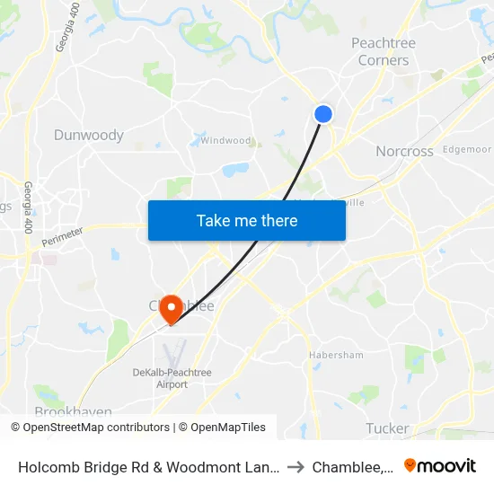 Holcomb Bridge Rd & Woodmont Land Apts to Chamblee, GA map