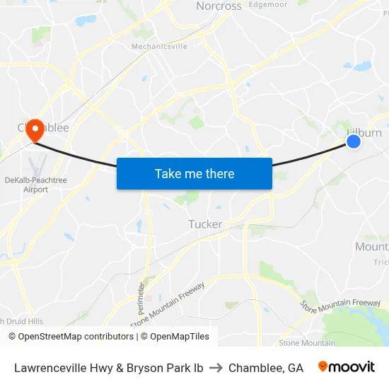Lawrenceville Hwy & Bryson Park Ib to Chamblee, GA map