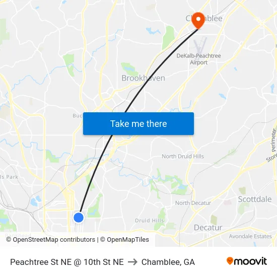 Peachtree St NE @ 10th St NE to Chamblee, GA map