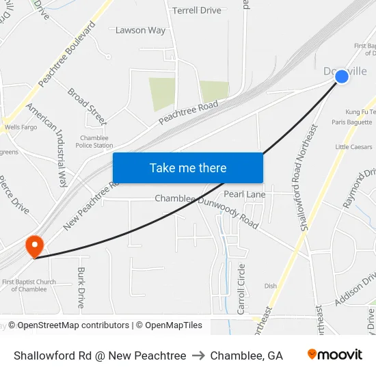 Shallowford Rd @ New Peachtree to Chamblee, GA map
