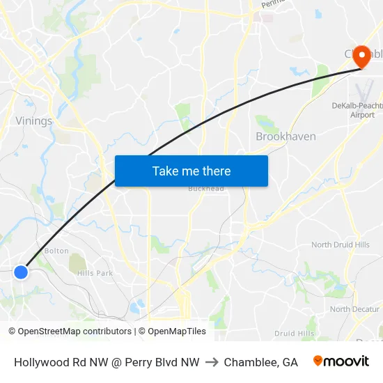 Hollywood Rd NW @ Perry Blvd NW to Chamblee, GA map