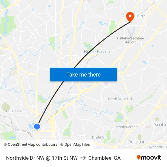Northside Dr NW @ 17th St NW to Chamblee, GA map