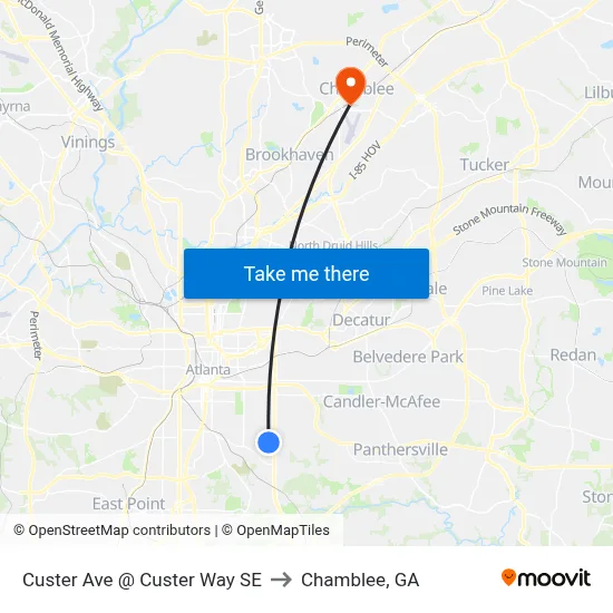 Custer Ave @ Custer Way SE to Chamblee, GA map