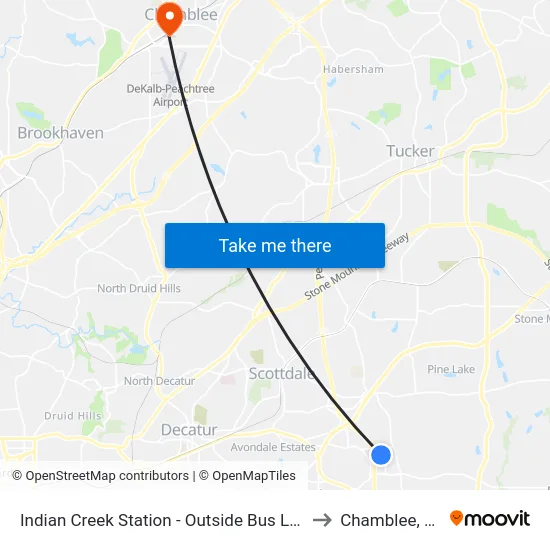 Indian Creek Station - Outside Bus Loop to Chamblee, GA map