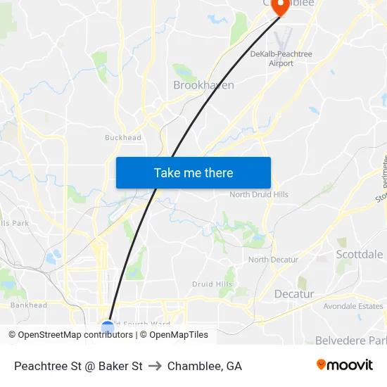 Peachtree St @ Baker St to Chamblee, GA map
