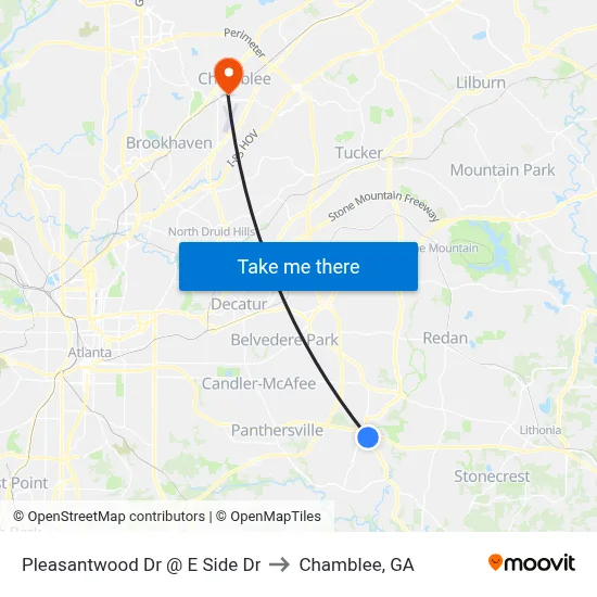 Pleasantwood Dr @ E Side Dr to Chamblee, GA map