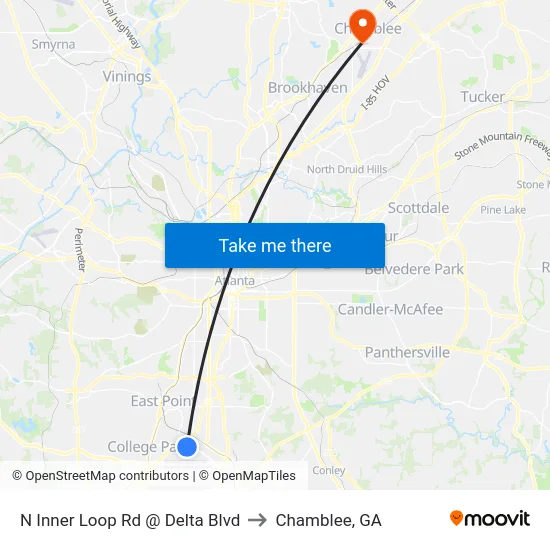 N Inner Loop Rd @ Delta Blvd to Chamblee, GA map