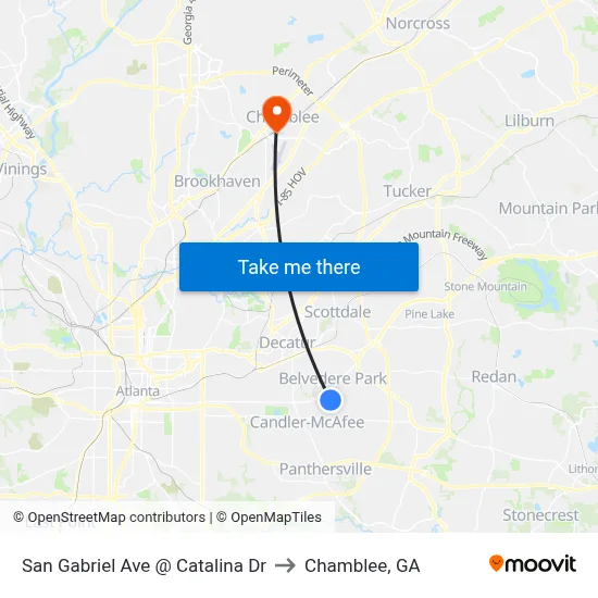 San Gabriel Ave @ Catalina Dr to Chamblee, GA map
