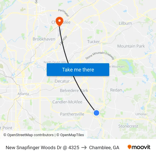 New Snapfinger Woods Dr @ 4325 to Chamblee, GA map