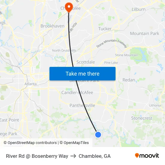 River Rd @ Bosenberry Way to Chamblee, GA map