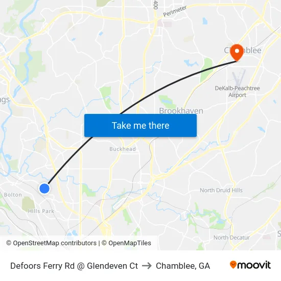 Defoors Ferry Rd @ Glendeven Ct to Chamblee, GA map