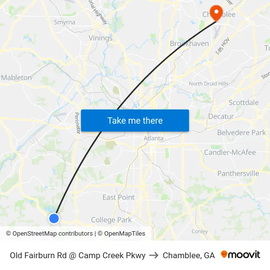 Old Fairburn Rd @ Camp Creek Pkwy to Chamblee, GA map