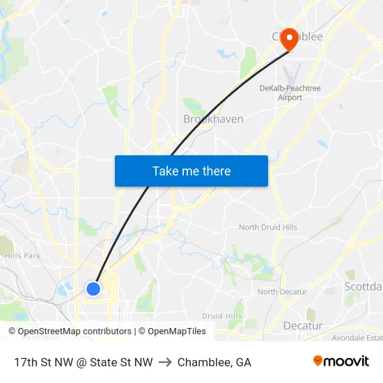 17th St NW @ State St NW to Chamblee, GA map