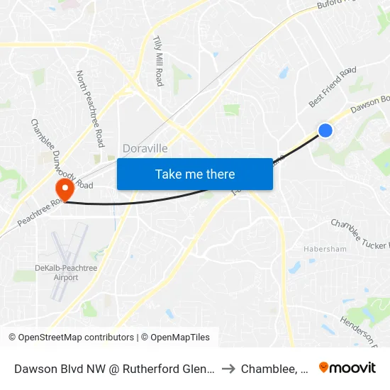 Dawson Blvd NW @ Rutherford Glen Cir to Chamblee, GA map