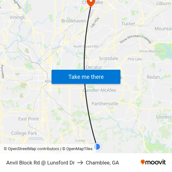 Anvil Block Rd @ Lunsford Dr to Chamblee, GA map