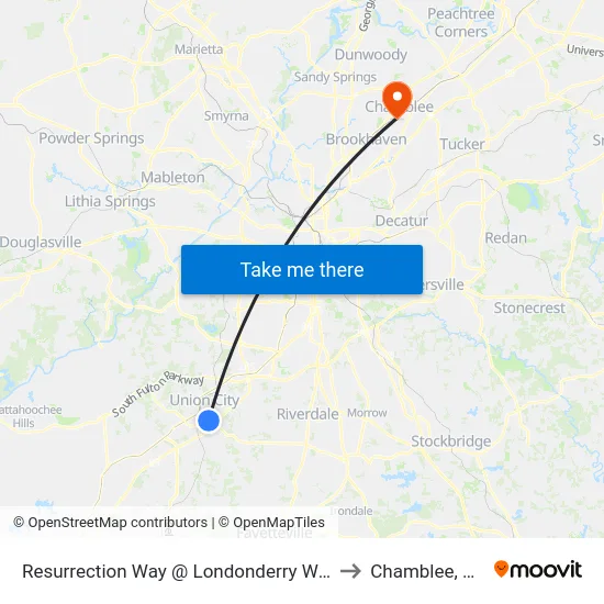 Resurrection Way @ Londonderry Way to Chamblee, GA map