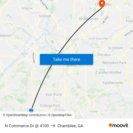 N Commerce Dr @ 4100 to Chamblee, GA map