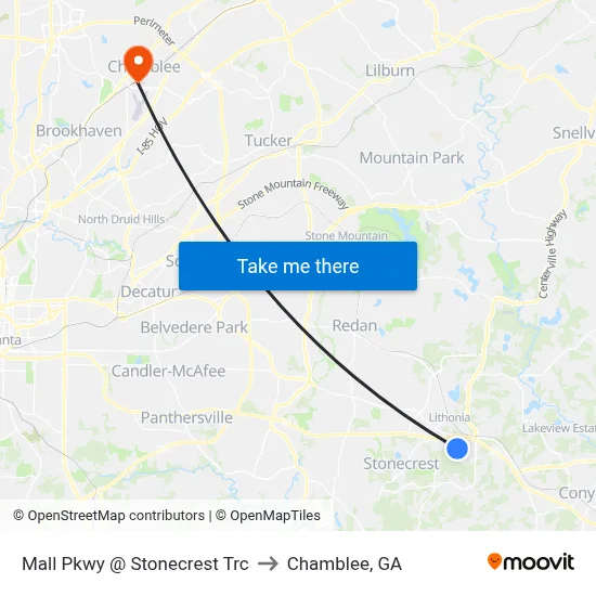 Mall Pkwy @ Stonecrest Trc to Chamblee, GA map