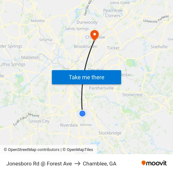 Jonesboro Rd @ Forest Ave to Chamblee, GA map