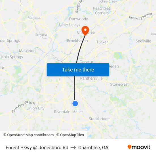 Forest Pkwy @ Jonesboro Rd to Chamblee, GA map