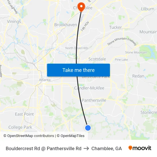 Bouldercrest Rd @ Panthersville Rd to Chamblee, GA map