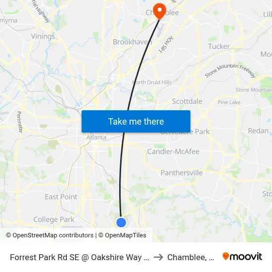 Forrest Park Rd SE @ Oakshire Way SE to Chamblee, GA map