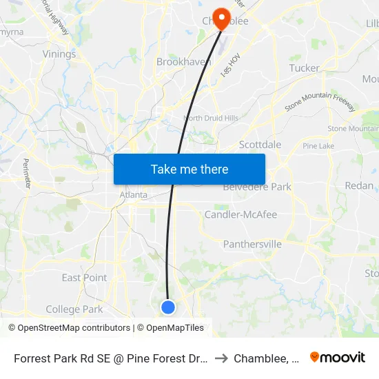 Forrest Park Rd SE @ Pine Forest Dr SE to Chamblee, GA map