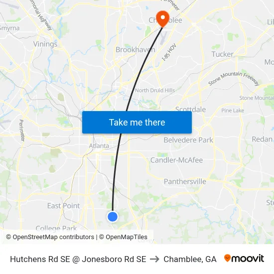 Hutchens Rd SE @ Jonesboro Rd SE to Chamblee, GA map