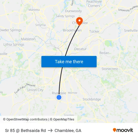 Sr 85 @ Bethsaida Rd to Chamblee, GA map