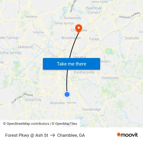 Forest Pkwy @ Ash St to Chamblee, GA map