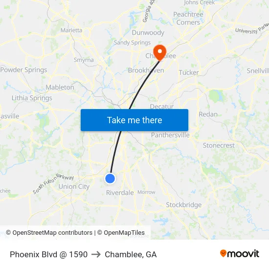 Phoenix Blvd @ 1590 to Chamblee, GA map