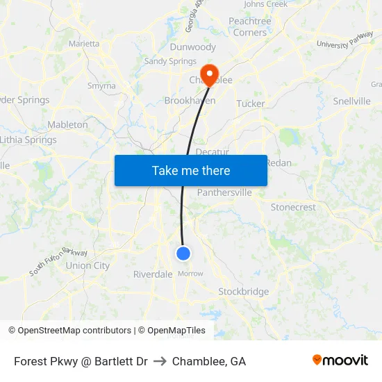 Forest Pkwy @ Bartlett Dr to Chamblee, GA map